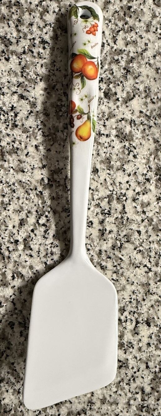 Melamine Ware White Cream Spatula Turner Flipper With Fruit Handle *vintage